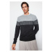 Trendyol Grey Slim Fit Slim Fit Crew Neck Color Block Sweater