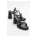 LuviShoes POSSE Black Skin Women's Heeled Shoes