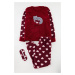 Trendyol Burgundy Heart Cat Embroidered Sleep Band Polar Winter Knitted Pajama Set