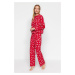 Trendyol Red 100% Cotton Heart Tshirt-Pants Knitted Pajama Set