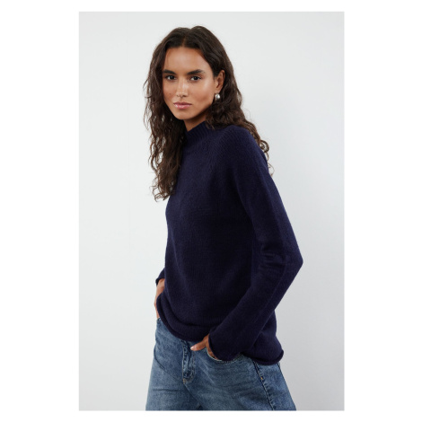 Trendyol Navy Blue Soft Textured Stand Collar Seamless Knitwear Sweater