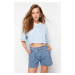 Trendyol Blue Pleated High Waist Mini Denim Shorts & Bermuda