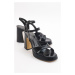 LuviShoes Lello Women's Black Patterned Heeled Shoes