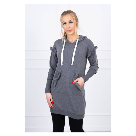 Dress with decorative ruffles and hood made of graphite