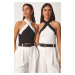 Happiness İstanbul Women's Black White Halter Neck 2 Pack Crop Knitwear Blouse