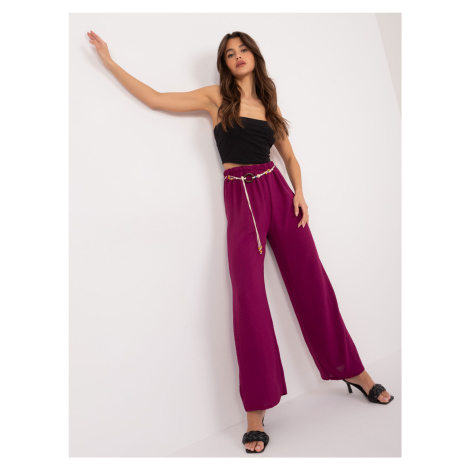 Dark purple fabric trousers with belt