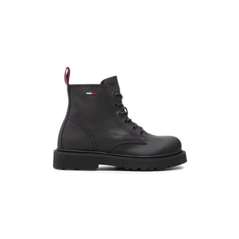 Tommy Jeans Outdoorová obuv Short Lace Up Leather Boot EM0EM01040 Čierna Tommy Hilfiger