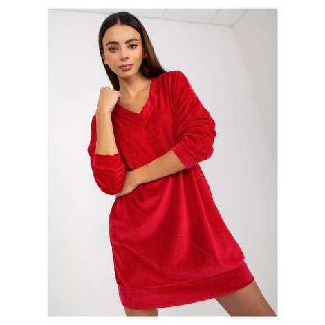 Red velor dress with long sleeves