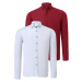 DOUBLE SET G721 DEWBERRY MEN'S SHIRT-WHITE-BURGUNDY