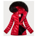 Červená lesklá zimná bunda s machovitou kožušinou (W673)