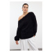 Trendyol Black Furry Turn-down Collar Knitwear Sweater