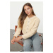 Trendyol Stone Gold Buttoned Plush Crop Knitted Cardigan