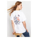 Trendyol White 100% Cotton Back and Front Printed Oversize/Wide-Fit Knitted T-Shirt
