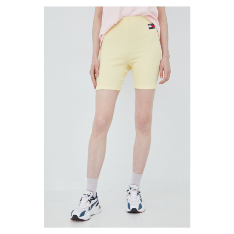 Šortky Tommy Jeans dámske, žltá farba, jednofarebné, vysoký pás Tommy Hilfiger