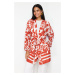 Trendyol Red Floral Patterned Kimono & Kaftan with Tie Detail and Pockets