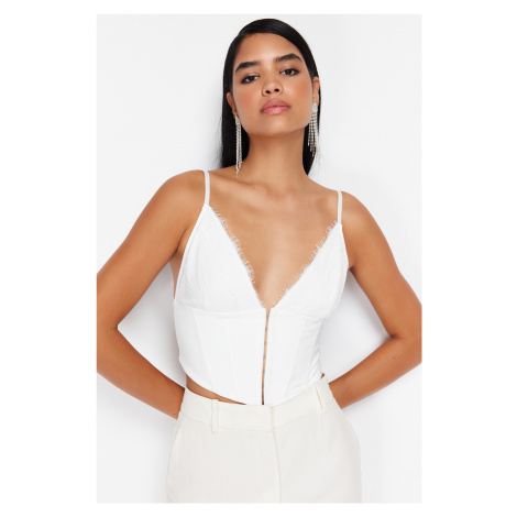 Trendyol Bridal White Crop Lined Woven Agraphed Lace Bustier