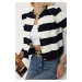 74390 Dewberry Crew Neck Striped Crop Cardigan-NAVY