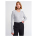 Dilvin 10476 Crew Neck Hair Braided Sweater-Grey Melange