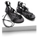 Marjin Women's Leather Eva Sole Ankle Strap Daily Flip-Flops Sandals Tinet black
