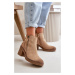 Insulated women's ankle boots with heels made of eco-suede beige Velarilla