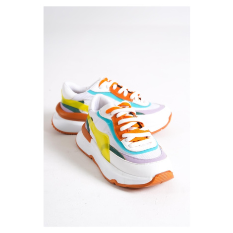 Capone Outfitters Capone Round Toe Women's White Orange Sneakers with Double Lace-Up In The Fron