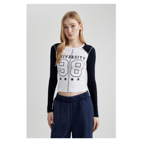 DEFACTO Cool Fitted Crew Neck Printed Ribbed Camisole Long Sleeve T-Shirt