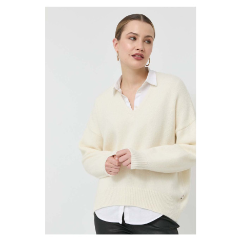 Vlnený sveter BOSS dámsky, biela farba, teplý, Hugo Boss