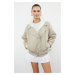 Trendyol Beige Oversize Belted Gabardine Biker Slim Jacket Coat