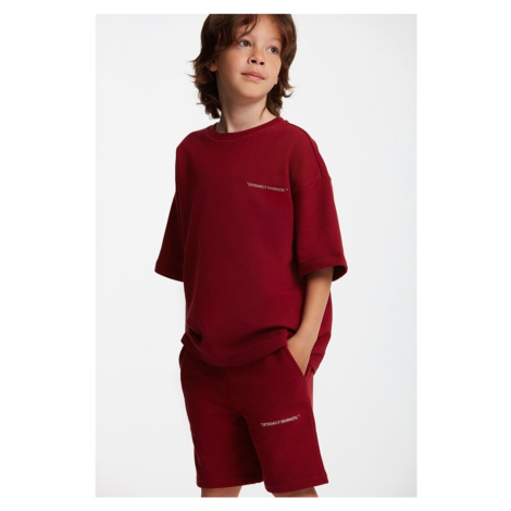 GRIMELANGE Bogota Knitted Comfort Fit Tracksuit Set Claret Red Round Neck with Embroidery/Embroi