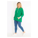 Şans Women's Plus Size Green Front Zipper Hooded Sweatshirt