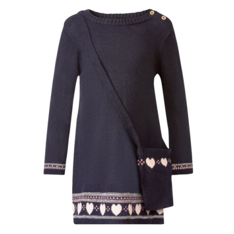 lupilu® Dievčenské pletené šaty, s pletenou taškou cez plece (námornícka modrá)