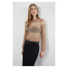 Trendyol Camel Crop Transparent Transitional Glittery Knitwear Sweater