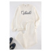 Trendyol Ecru Oversize/Wide Cut Text Printed Tracksuit Set