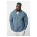 Trendyol Blue Oversize/Wide Cut Hooded Basic Plus Size Sweatshirt