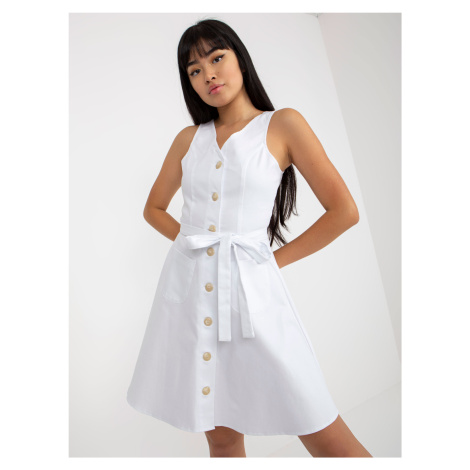 White flowing denim dress with tie