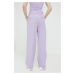Ľanové nohavice Abercrombie & Fitch fialová farba, široké, vysoký pás
