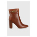 Kožené členkové topánky Lauren Ralph Lauren Macie dámske, hnedá farba, na podpätku, 802862717002