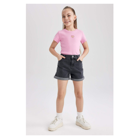 DEFACTO Girl's Mom Fit Flared Detailed Jean Shorts