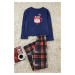 Trendyol Navy Blue 100% Cotton Christmas Themed Knitted Pajamas Set