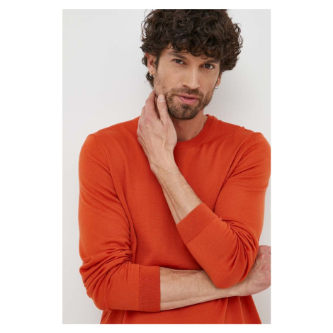Vlnený sveter BOSS pánsky,oranžová farba,tenký,50468239 Hugo Boss