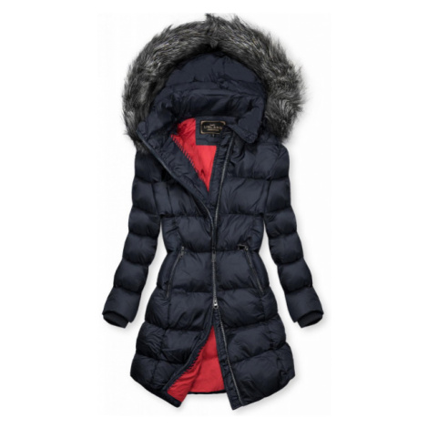 Tmavomodrá zimná bunda s kožušinou
