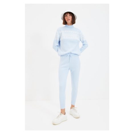 Trendyol Light Blue Jacquard Stand Up Collar Knitwear Bottom-Top Suit