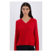 DEFACTO Relax Fit V Neck Hair Knitted Sweater Red Sweater