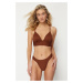 Trendyol Brown Textured High Leg Regular Bikini Bottom