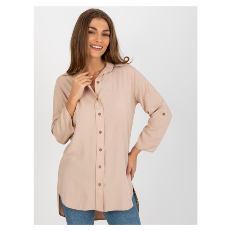 Beige asymmetrical classic viscose shirt