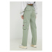 nohavice Tommy Jeans dámske, zelená farba, strih cargo, vysoký pás