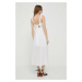 Bavlnené šaty Sisley biela farba, midi, áčkový strih