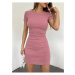 72298 Dewberry Camisole Short Sleeve Ribbed Mini Dress-PINK