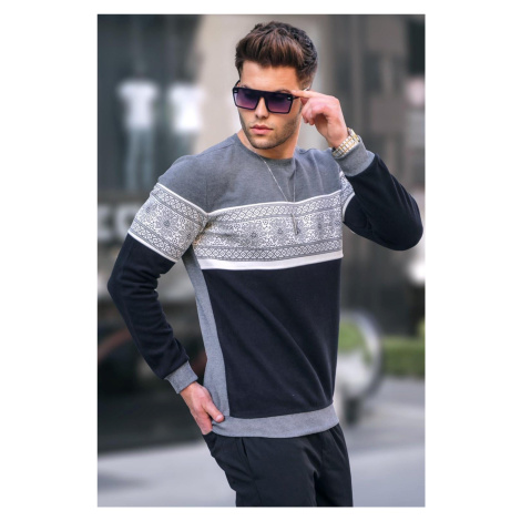 Madmext Gray Jacquard Patterned Crewneck Knitwear Sweater 5966
