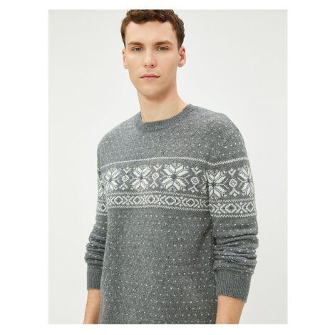 Koton Crew Neck Sweater Ethnic Patterned Wool Blend